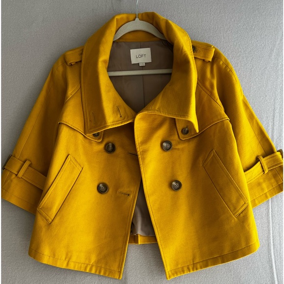 LOFT Jackets & Blazers - LOFT Womens Yellow Double Breasted Short Trench Coat